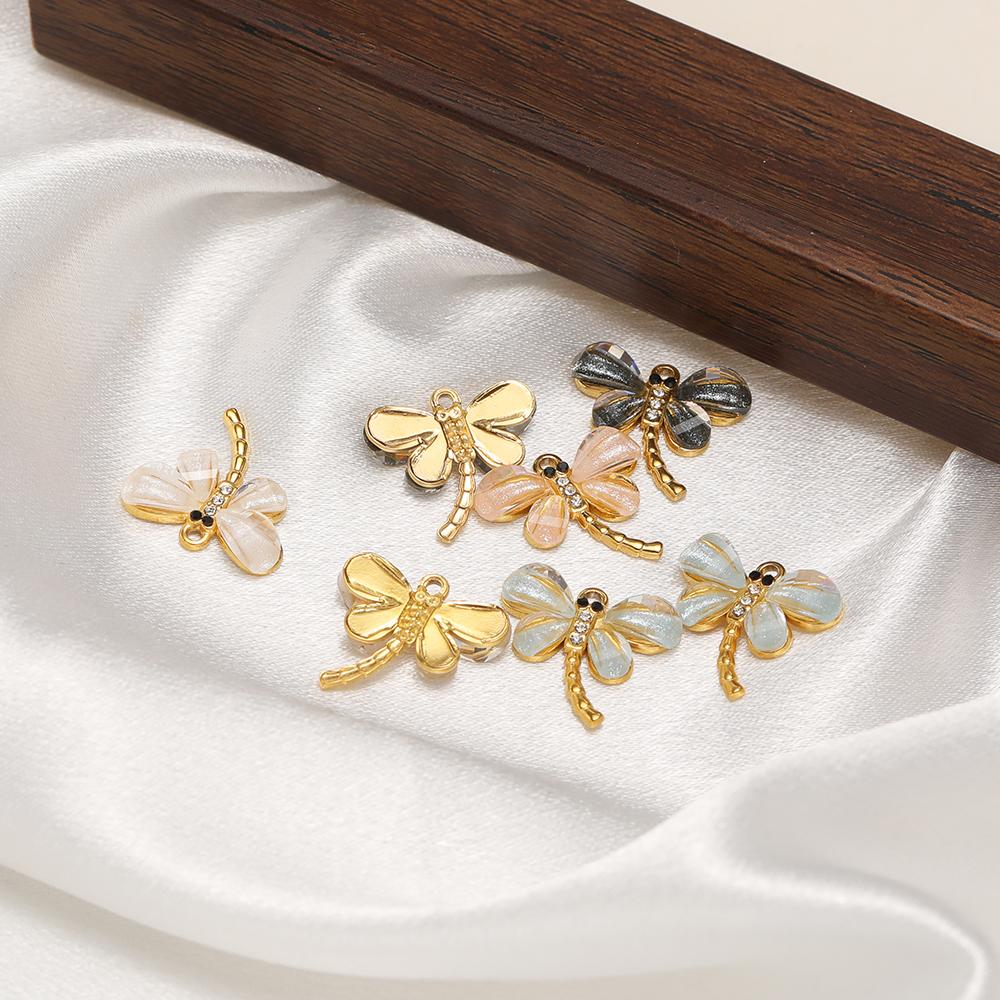 3pcs Stainless Steel Zircon Shell Dragonfly Charms for Children Necklace Pendant DIY Women Jewelry Earrings Making Kids Bracelet