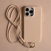 For iPhone 14 Pro Max Case With Lanyard Genuine Cow Leather PC Phone Back Cover