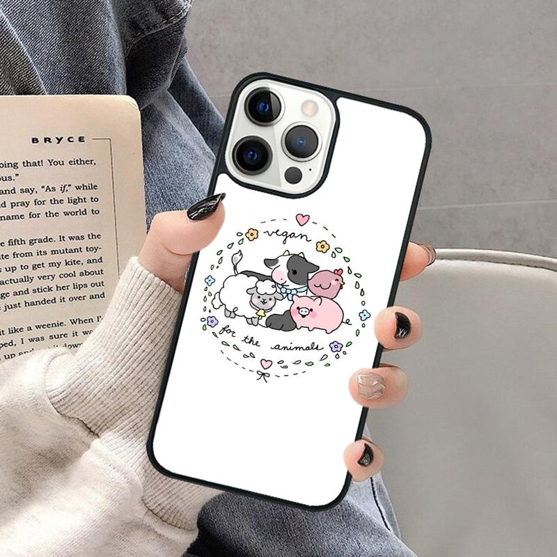 Vegan Love Animal Phone Case for iPhone 17 Air 16 16e 15 Plus for Apple 13 11 12 14 Pro Max Cover coque Shell