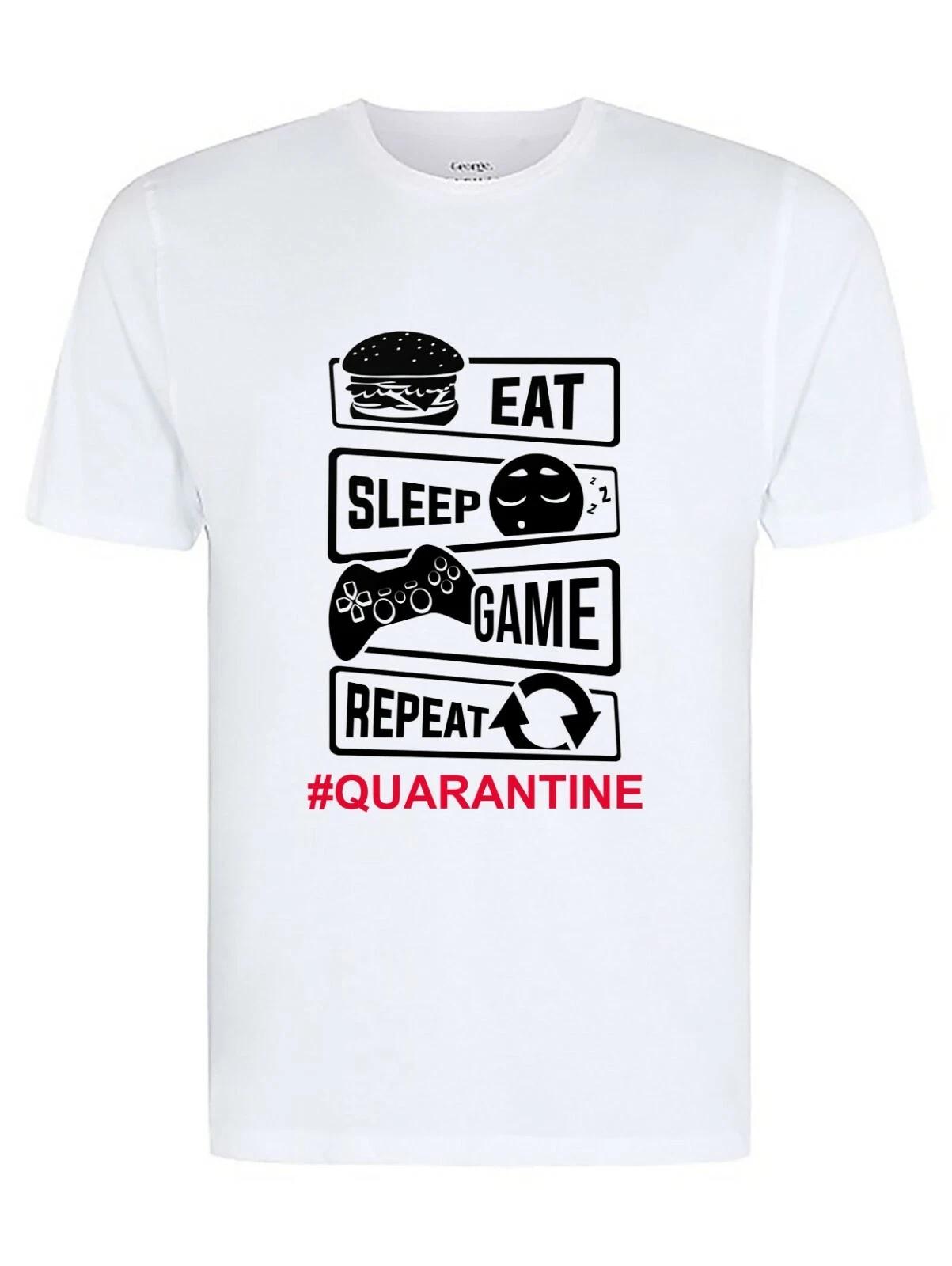 Eat Sleep Game Repeat Quarantine 2020 T-Shirt, Isolation/Social Distancing M