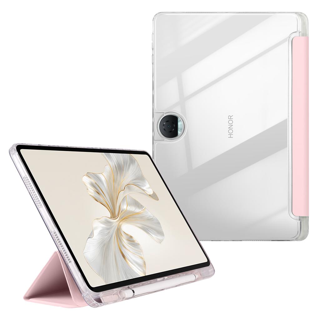 For Honor Pad 9 Case Tri-Fold Stand Leather+TPU+Acrylic Clear Back Tablet Cover