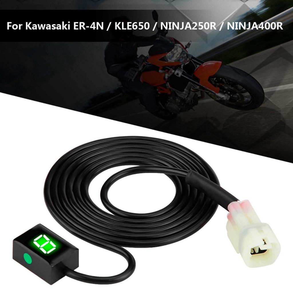 Waterproof Motorcycle Gear Indicator LED Shift Light Gear Indicator Display Speedometer Digital Shift Lever Sensor for Kawasaki (Green Light)