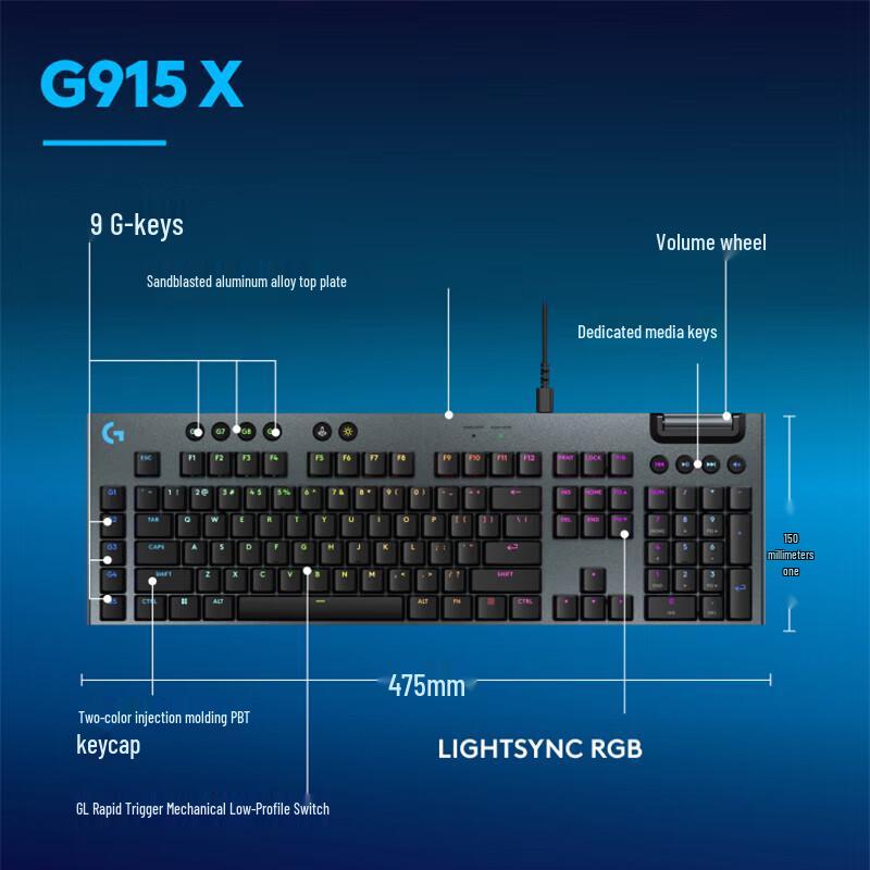 Logitech G915 X Low-Profile Wired RGB Gaming Keyboard