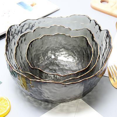 Salatschüssel aus Glas mit goldenem Rand, transparente Rührschüssel für Obst, Suppe, Dessert, Küche, Gemüse, Nudeln, Lebensmittelaufbewahrung, Haushaltsgeschirr