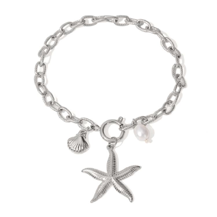 Handmade Ocean Bead Bracelet Fashionable Party Jewelry Chain Wristband Stainless Steel Texture for Party and Celebration