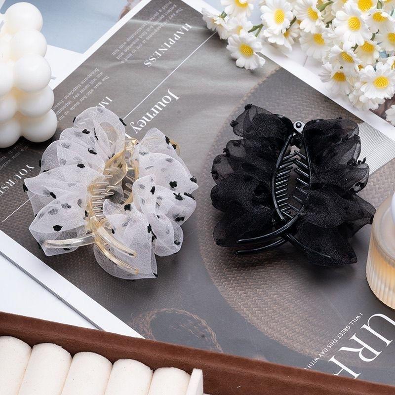 1pc High End Printed Chiffon Wrinkling Clip, Large New Year's Hair Clip, Back of the Head Hair Bun, Shark Clip Hair Accessory