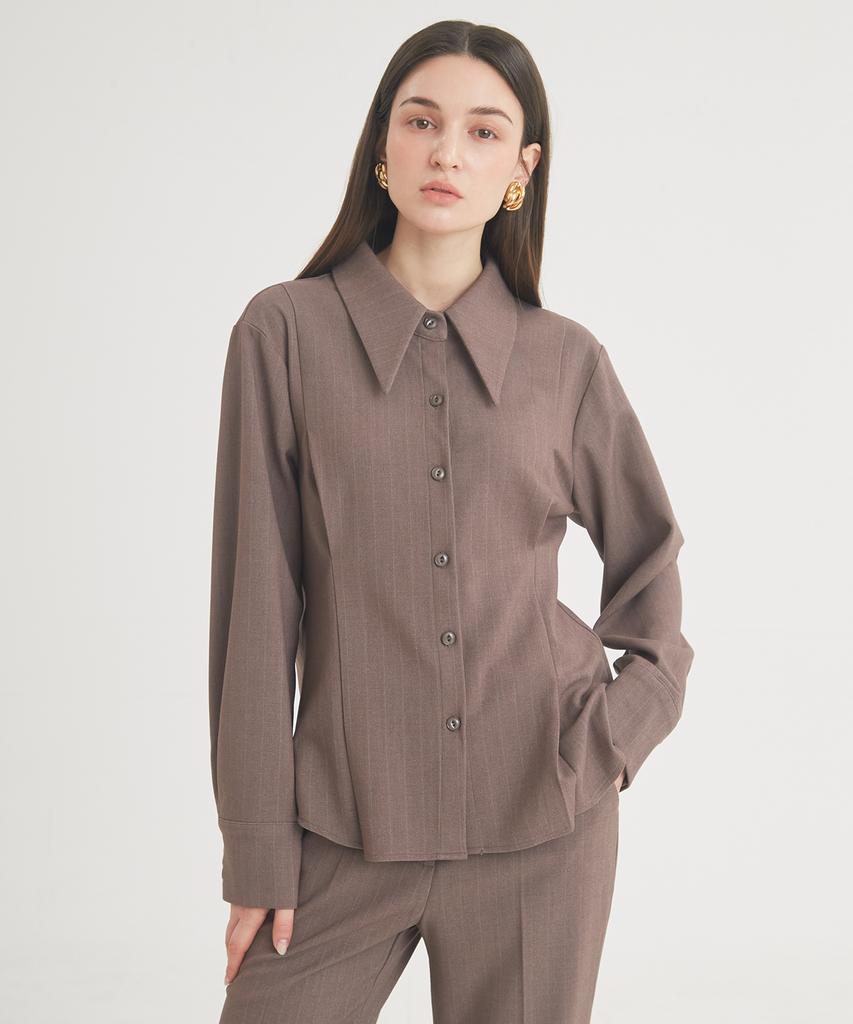 THEFRHT Wool Stripe Pintuck Shirt (Brown)