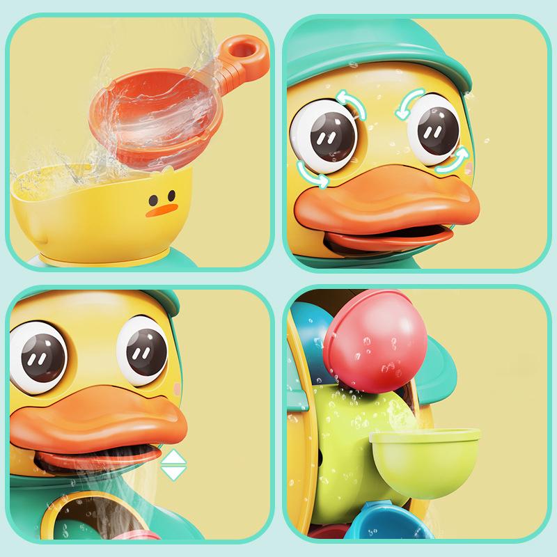 Cute Duck Bathtub Toys For Toddlers 1-4 Years Old With Rotating Water Wheels Bathroom Power Suction Water Kids Shower Bath