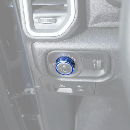 For Dodge Ram 1500 -2025 Blue Interior Headlight Switch Knob Ring Cover Trim