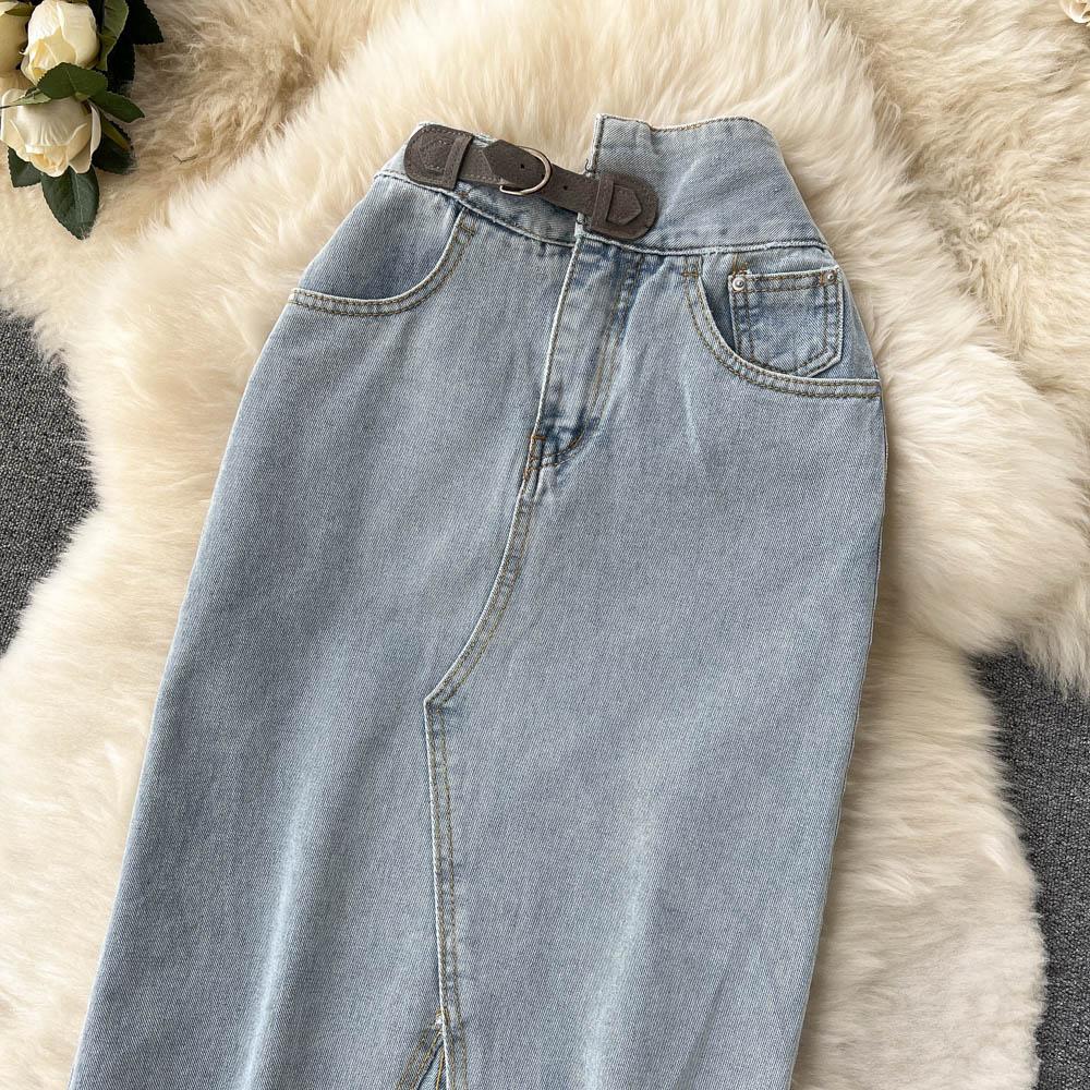 Rudod High Waist Denim Skirt Women's Spring And Summer Design Sense Medium Long Irregular Split A-Shaped Hip Wrap Skirt Trend