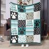 Lovely Animal Flannel Blanket Green Dog Footprint for Kids Bedroom Decoration Warm Soft Comfertable Blanket for Sofa Chair