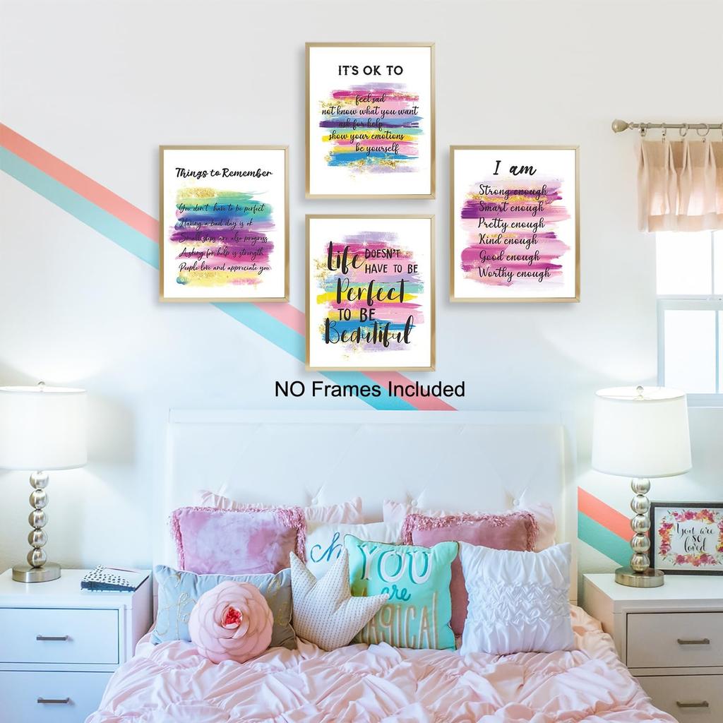 Positive affirmations wall decor, Pink pirational Wall Art Poster for Home Office, Bedroom, Bathroom, Motivational Quotes Print Gifts for Women,