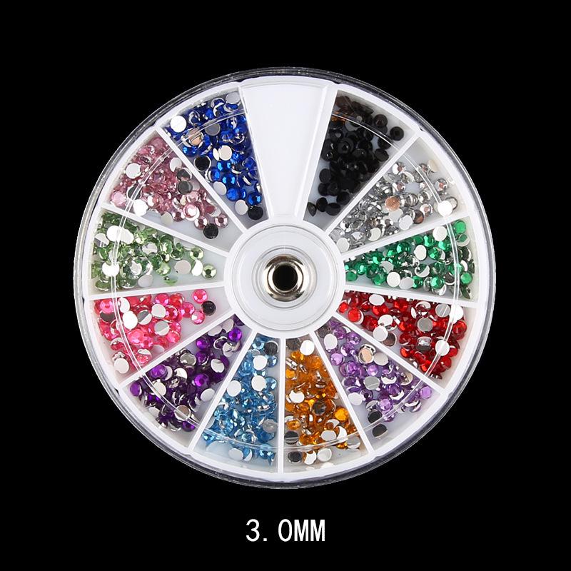 Nail Art Rhinestone Set: 12 Colors, 1.5-3.0MM Diameters, with Drill Bits