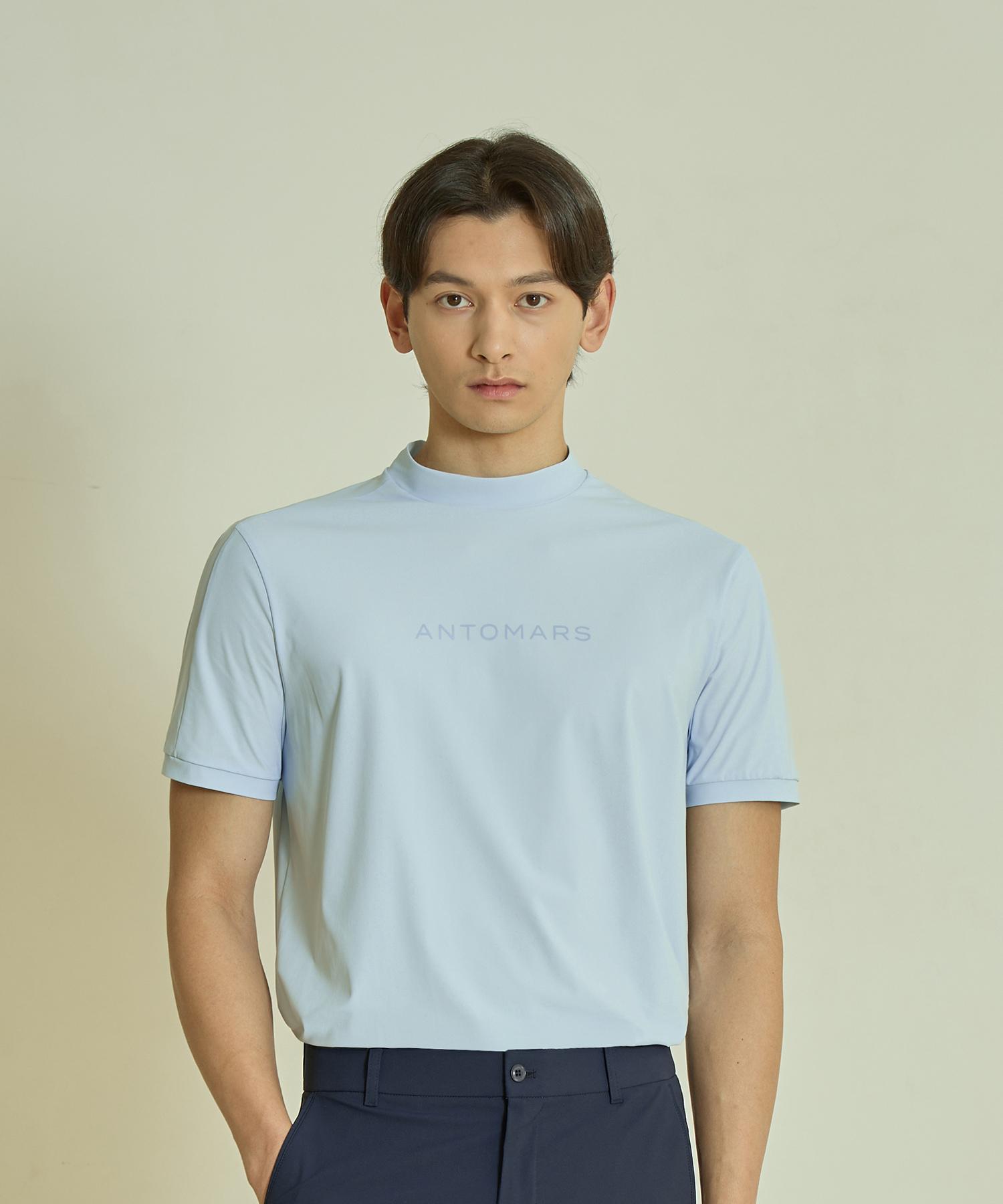 Antomas Tricot Mock Neck Short Sleeve T-Shirt Men S - Sky Blue M