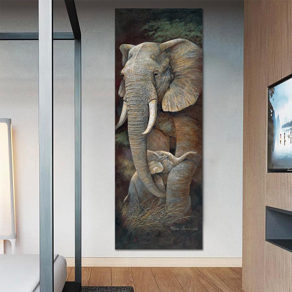 210 x 70 cm große Leinwand-Kunstdrucke, moderne Heimdekoration, Leinwand, Elefanten und Zebras, Tiergemälde, Wandkunst, Drucke ohne Rahmen