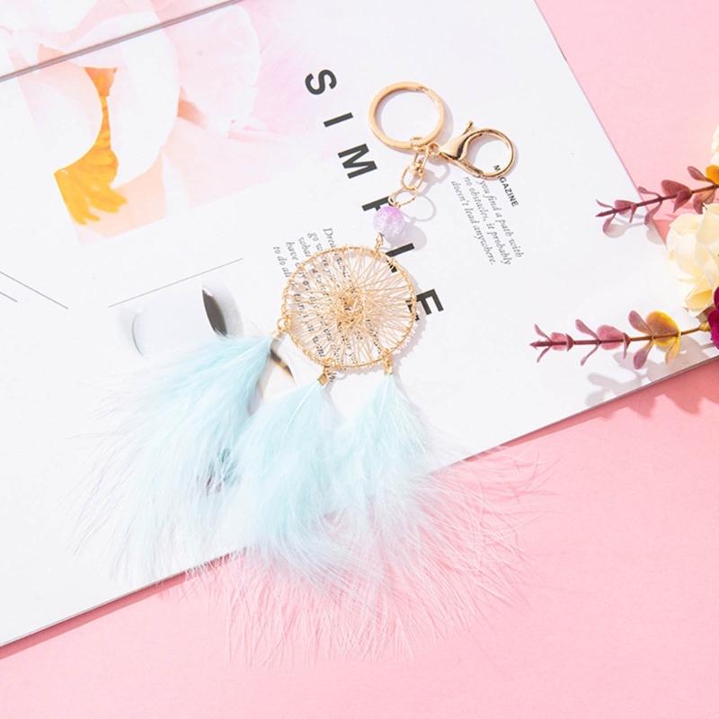 Feather Dream Catcher Charm Keychains Fashion Pendant Car Keyring Backpack Decoration Fashion Jewelry for Women Girls