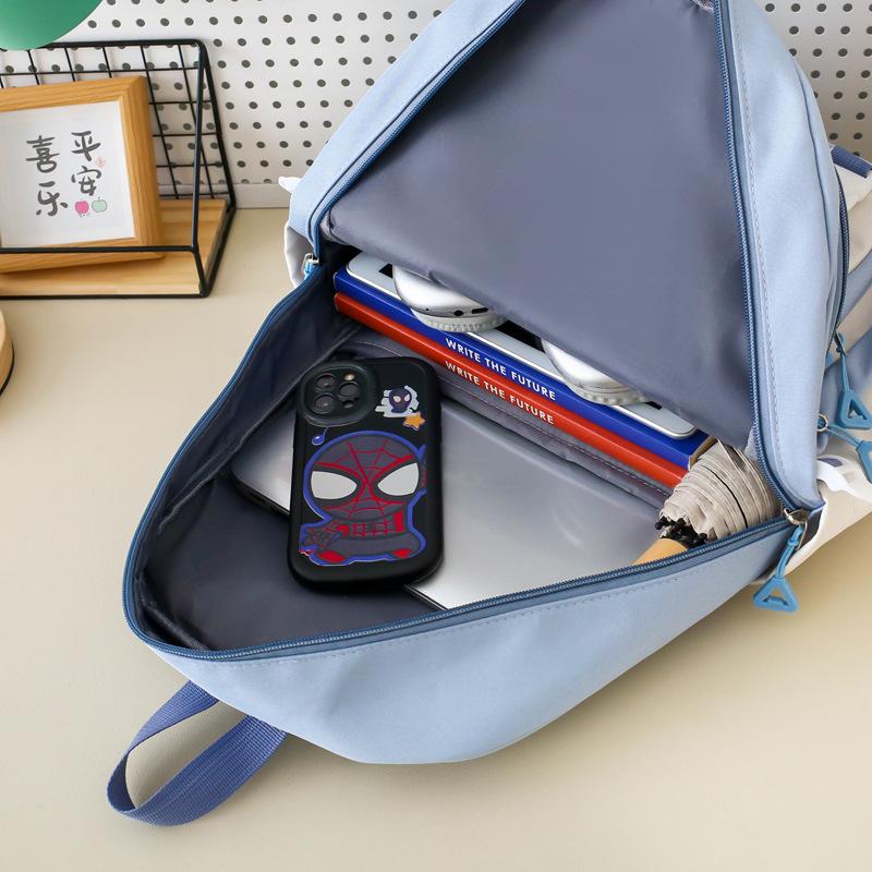 New Student Schoolbag Cute Cartoon Backpack Simple Lightweight Large Capacity Backpack Four-piece Set for Primary and Secondary Schools