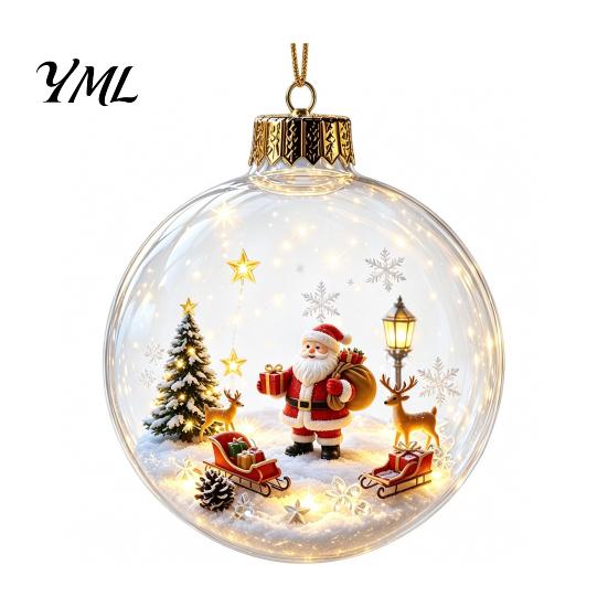 Decorative Hanging Spheres Glowing Christmas Ball Ornaments, Light-Up with Mini Holiday Scene, Acrylic Clear Decorations Tree Decor Warm LED Light for
