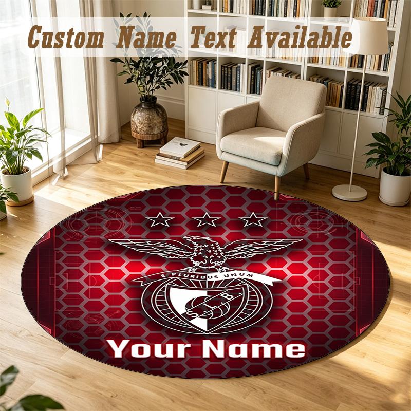 Round Rug Custom NameBenfica Pattern Non Slip Carpet Home Floor Decor