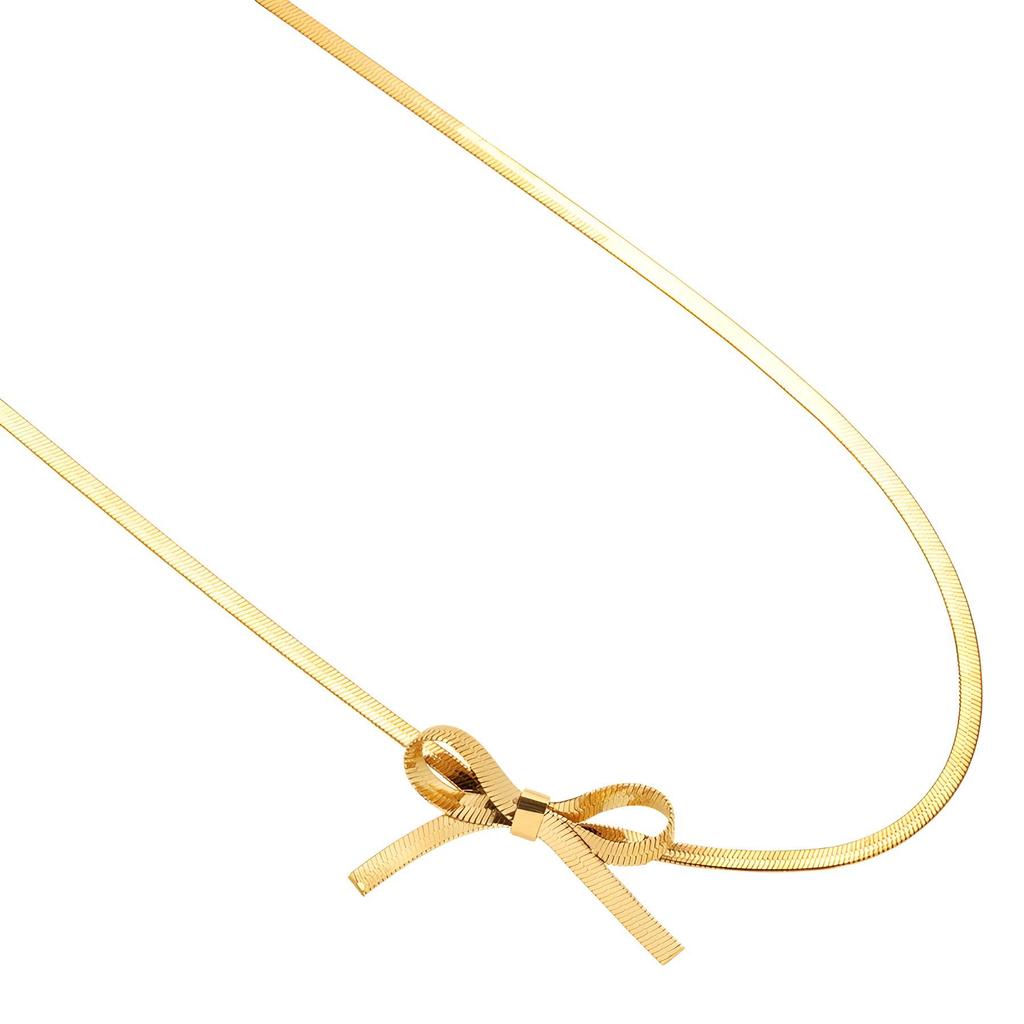 Personalisierte vergoldete Schlangenkette Halskette aus Titanstahl - Nicht verblassendes silberfarbenes Schleifendesign