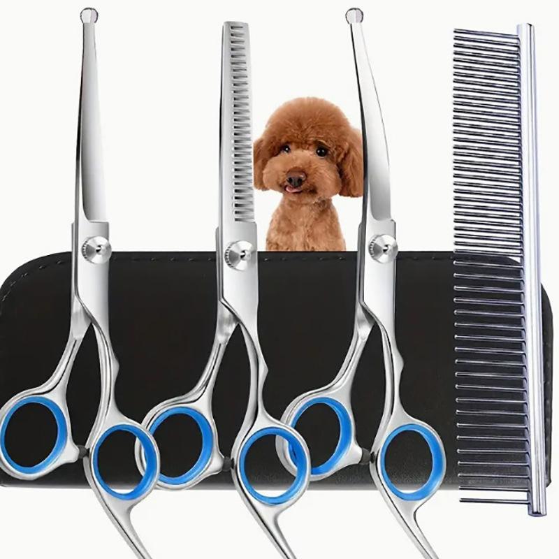 

Набор ножниц для груминга домашних животных — безопасные инструменты из нержавеющей стали для собак и кошек — идеально подходят для стрижки, придания формы и укладки вашего питомца