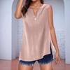 Women's Cotton Linen Solid Colour Sleeveless Shirt V-Neck With Buttons Loose Blouse