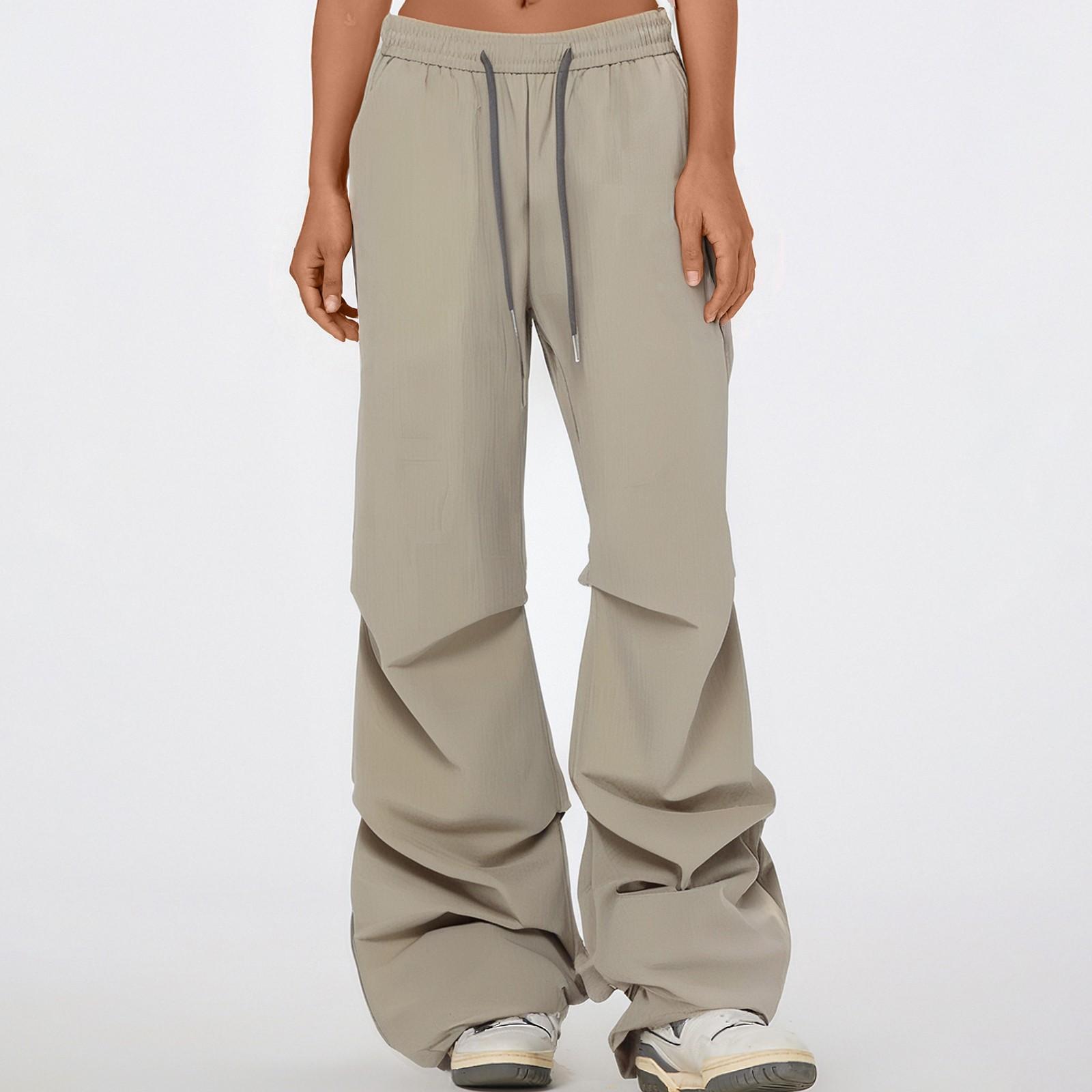 

Женские новые быстросохнущие брюки парашютисты из ледяного шелка, брюки с широкими штанинами, повседневные однотонные брюки XXL хаки