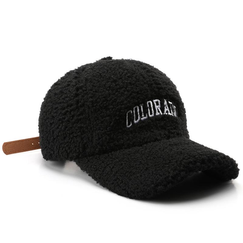 Autumn Winter Vintage Letters Embroidery Baseball Caps Women Artificial Lamb Wool Warm Hats Plush Versatile Street Tide Cap New