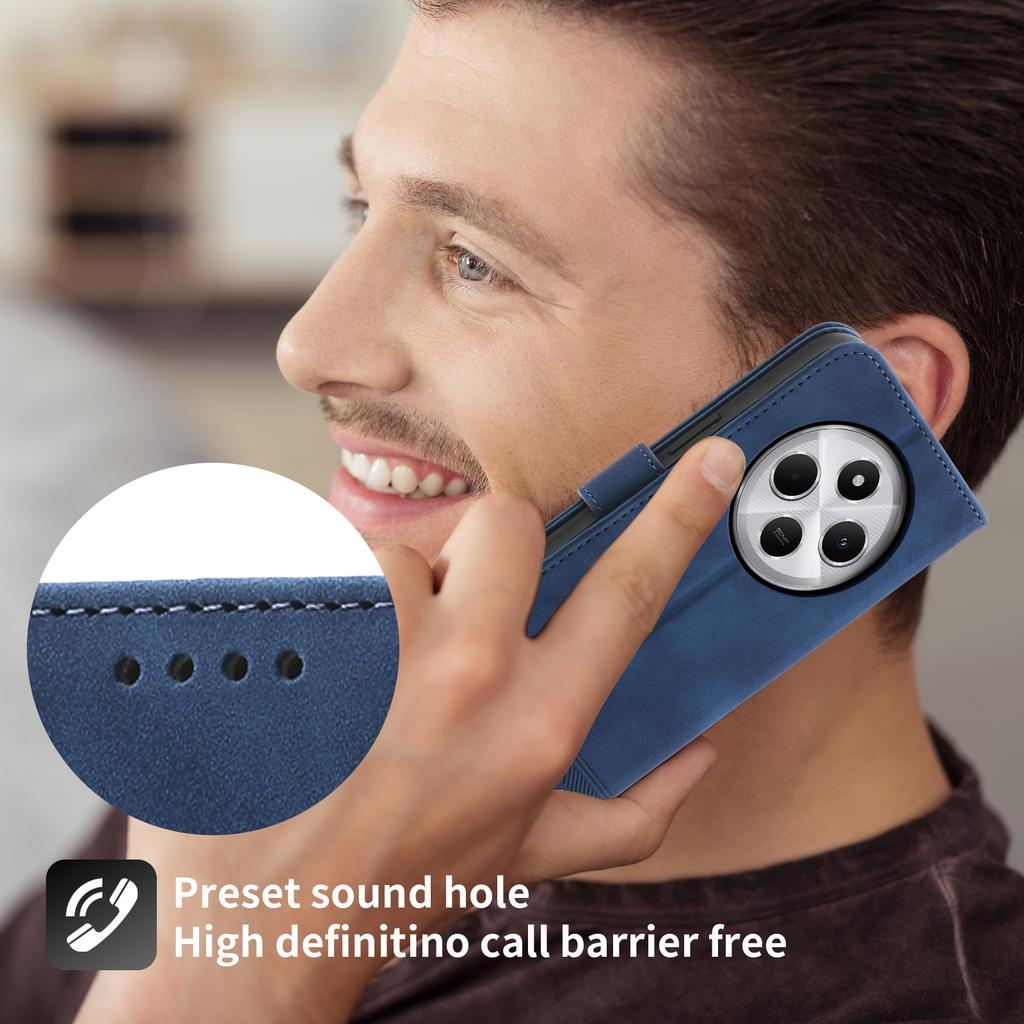 DIERFENG DF-03 Leather Case For Xiaomi Poco C75 4G/Redmi 14R 5G/14C 4G Lines Imprint Wallet Phone Cover