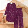 Floral Print Print Two Piece Outfit Women Long Sleeve Irregular Hem Tunic Top Wide Leg Pants Casual Matching Set