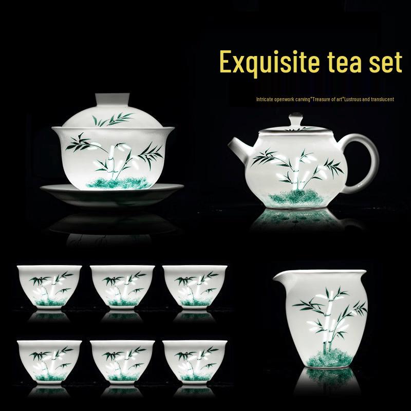 Green Bamboo Exquisite Ceramic Kung Fu Tea Set