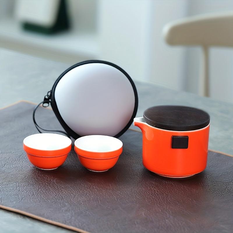 1 Set Reise Tee-Set Porzellan Tee-Set Kungfu Tee-Sets Mit 1 Teekanne (mit Sieb) 4 Teetassen Teekanister Aufbewahrungstasche Alles in einem Geschenk für Picknick O