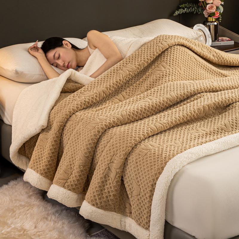 Vintage Jacquard Carved Velvet Throw Blanket Double Layer AB Version Thick Warm Plush Bed Blanket Queen Size Autumn Winter Duvet