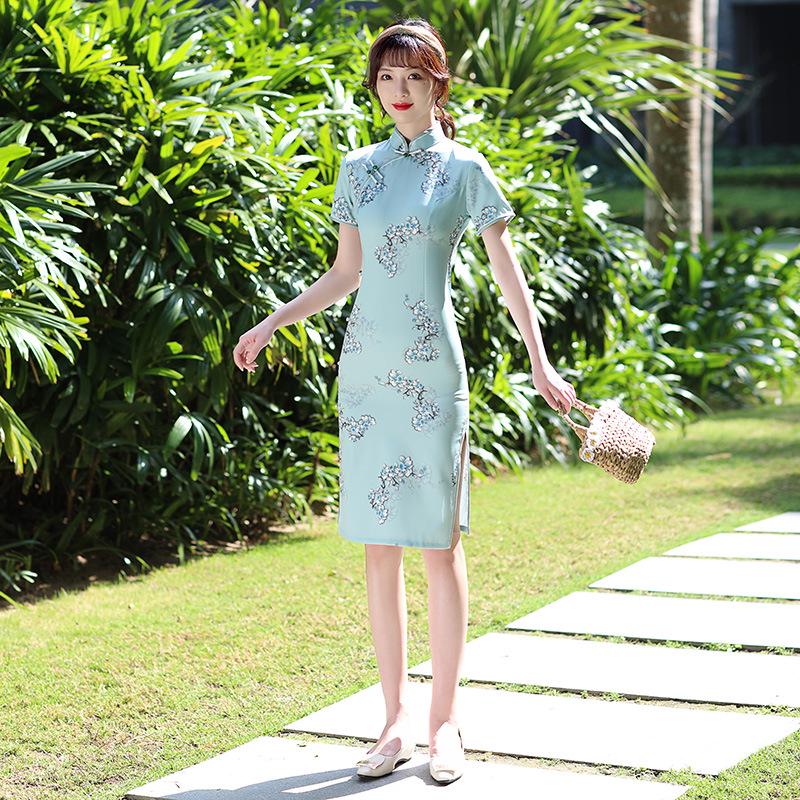 Robe Cheongsam Rétro Stretch Quadridirectionnel Moyen Simple Couche 2025