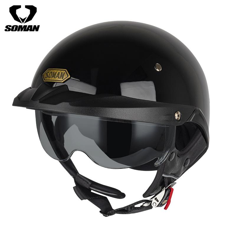 

SOMAN Motorcycle Retro Helmet Half Helmets Summer Sunscreen Vintage Casco Para Moto German Style Black White Capacete For Harley XXXL чёрный