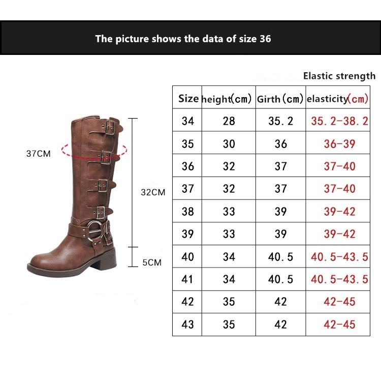 

Модные женские ковбойские сапоги AIYUQI 2025 Осень Новые с пряжкой на ремне Женские рыцарские сапоги Британский стиль Большие размеры 41 42 43 Женские высокие сапоги 42 коричневый