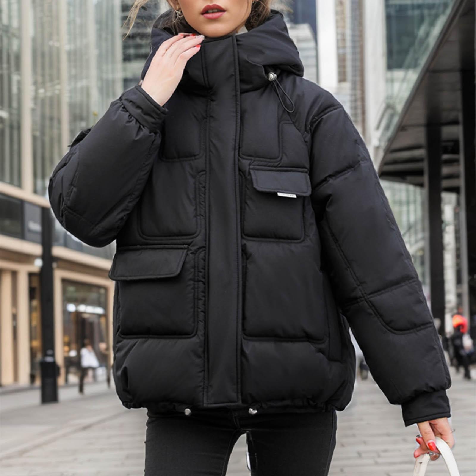 

Женская зимняя теплая хлопковая куртка с несколькими карманами и капюшоном Aipper L чёрный