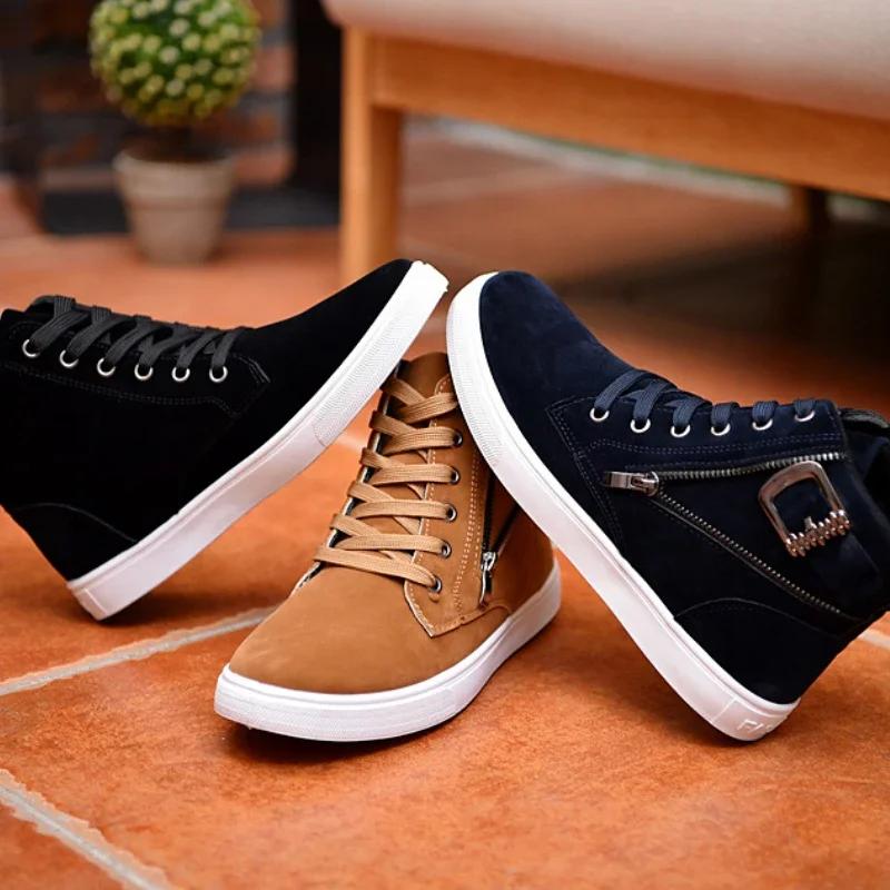 Fashion Zipper Men's Sneakers High Top Male Sports Boots Frosted Suede Comfortable Casual Sneakers for Men Retro British Style Male Shoe