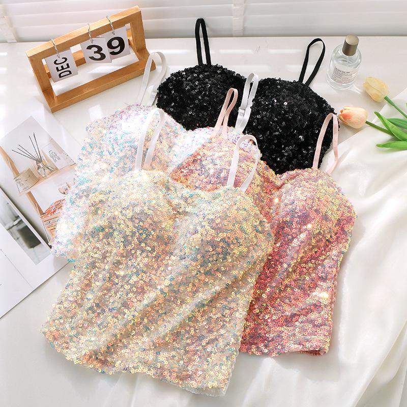 European Style Colorful Sequin Slim-Fit Bandage Camisole Vest for Women