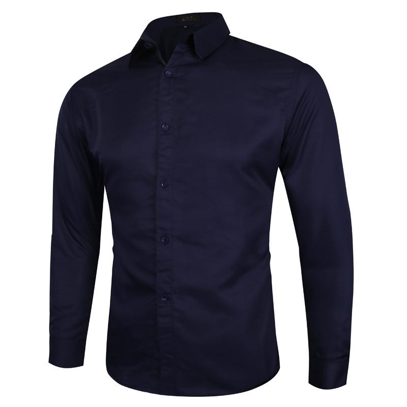 Solid Color Shirt for Men Lapel Top Shirt with Long Sleeves