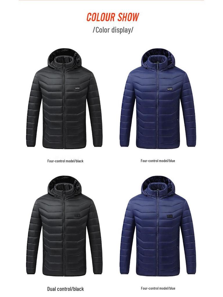 USB Heated Cotton Coat with Four-Zone Heating for Autumn and Winter