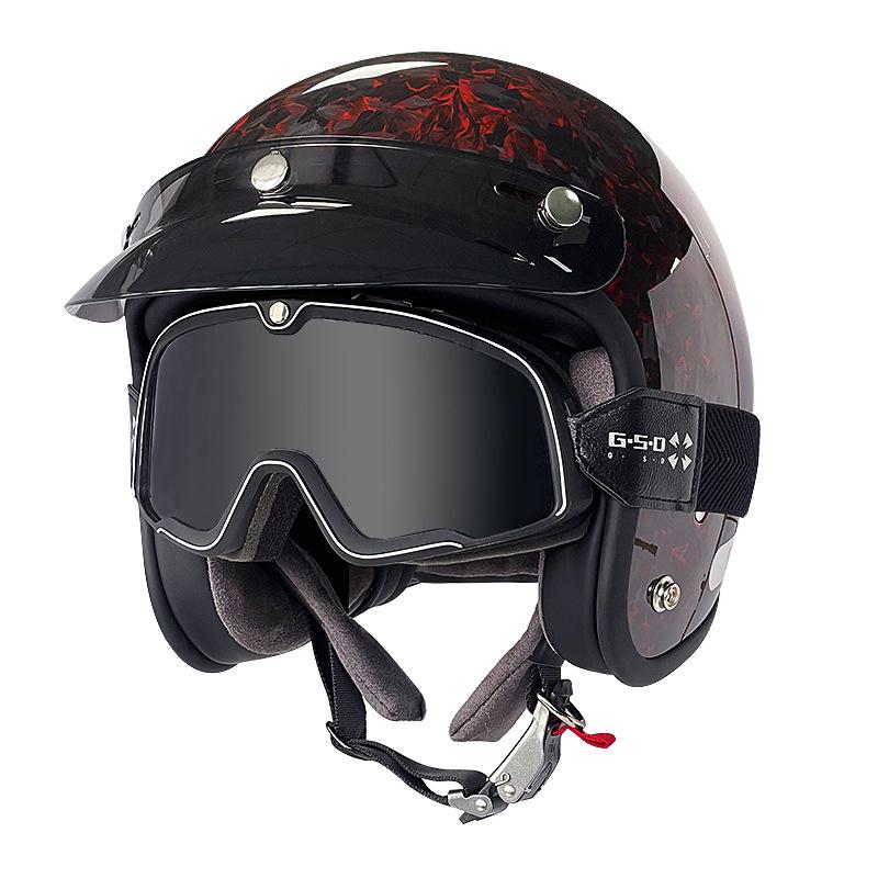 3C Certified Retro Harley Carbon Fiber Motorcycle Helmet, Unisex All-Season Winter Half Helmet