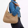 Coach Brooklyn 34 Magnetic Closure Straw And Calfskin Shoulder Bag Large Women Shoulder Bag Light-Brown CDZ38-B4NA