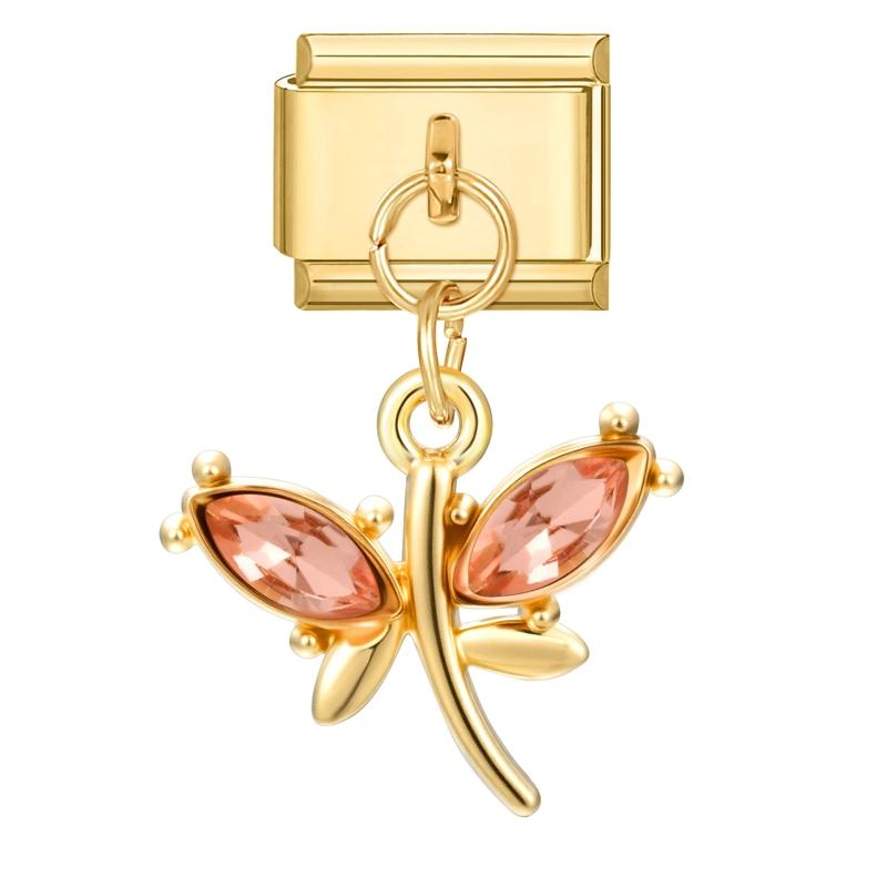 Butterfly Cat Paw Heart Shell Crown Gold Color Pendant Italian Charm Link Fit 9mm Bracelet Stainless Steel Women DIY Making Gift