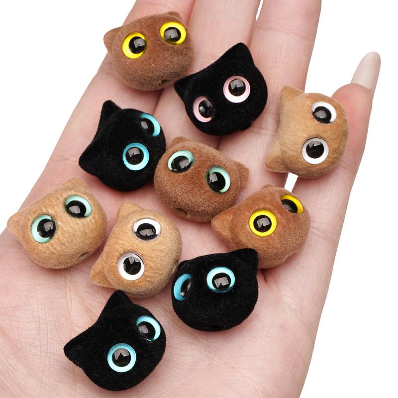Resin Flocking Beads Cute Cat Head Beads for DIY Bracelet Earring Jewelry Making Accessories
