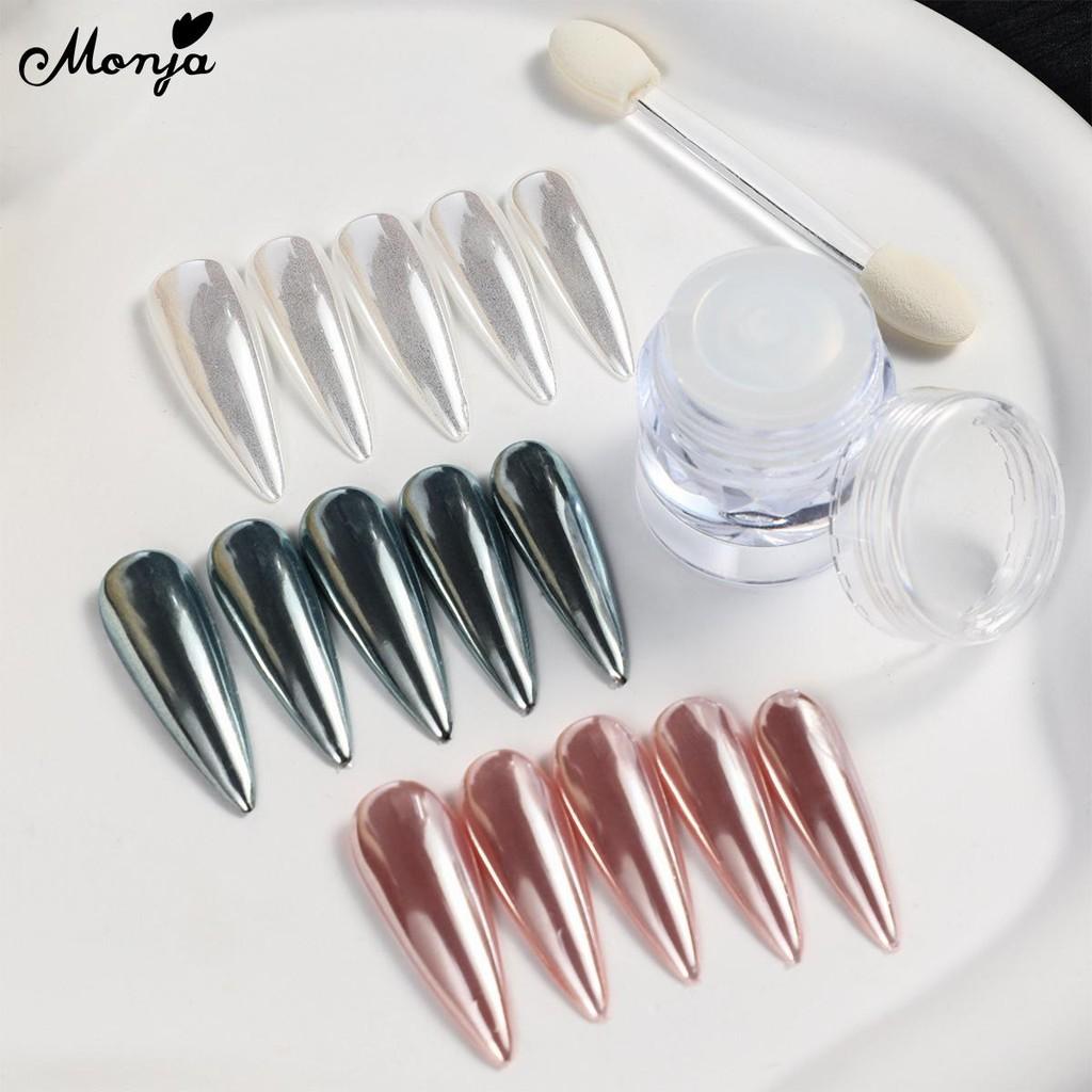 Monja Chrome Mirror Nail Powder Moonlight White Pearl Powder Nail Glitter Rubbing Pigment Bright Shiny Effect Manicure Decoration