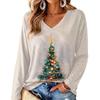 Women's V-Neck Long Sleeve Christmas Print Lightweight Blouse for Spring and Summer