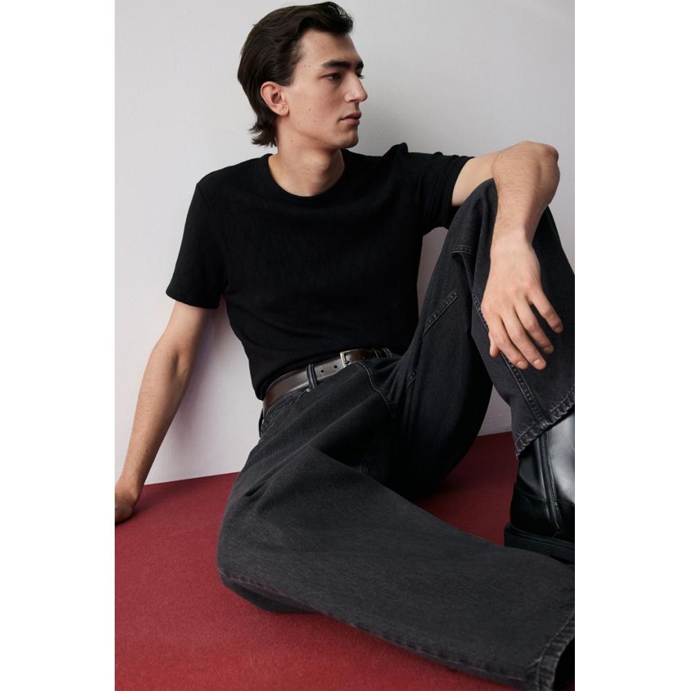 

Текстурированная рубашка поло HM Slim Fit, черная XS