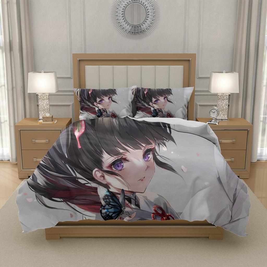 N-Nezuko K-Kamado D-Demon S-Slayer Anime Duvet Cover Set Bedding Breathable Polyester Gift for Kids Teens EU 135x200 155x220 200x200, US UK AU Sizes