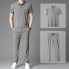 Men's Summer Outfit, A Complete Set of High-end Summer Clothes and Pants, Two-piece Ice Silk Men's Two-piece Outfit
